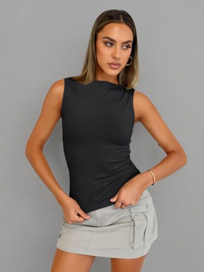Women's Black Boat Neck Sleeveless Top - Image 7