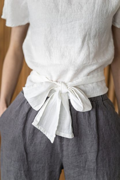 Women's Linen Belted Short Sleeve Top - Image 4
