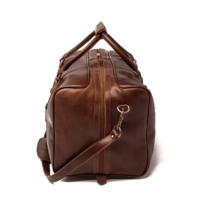 A caramel brown travel bag