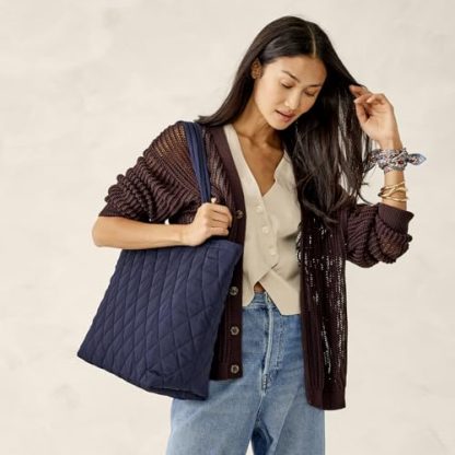 Diamond Quilted Navy Tote Bag - Image 5