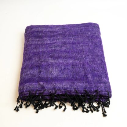 Dark purple contrast black tassel blend throw blanket