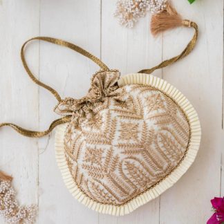 Vintage heart embroidered drawstring bag