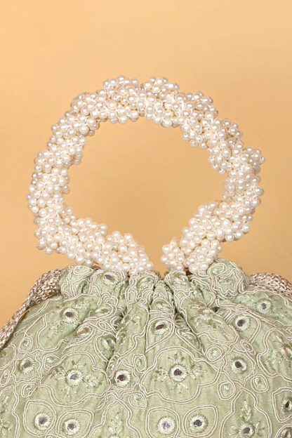 Spring Green Pearl Embroidered Tote Bag - Image 6