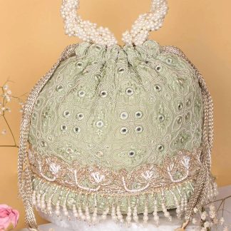 Spring Green Pearl Embroidered Tote Bag