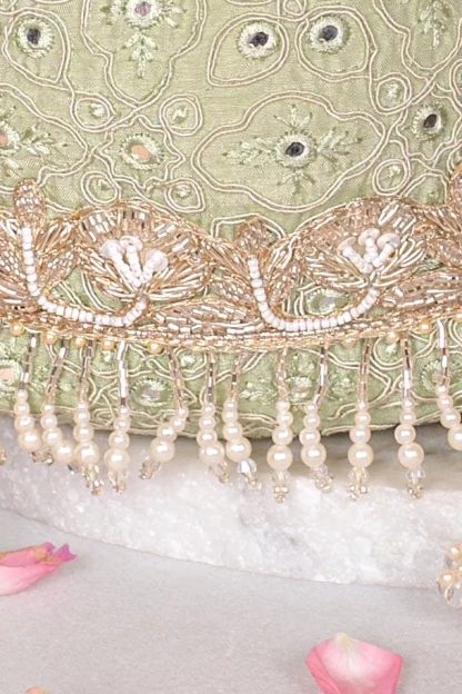 Spring Green Pearl Embroidered Tote Bag - Image 4