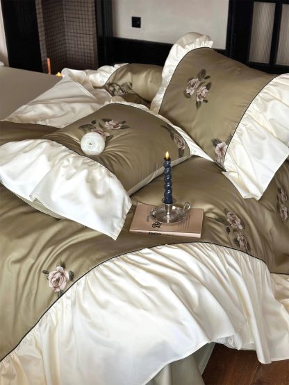 French retro rose embroidered satin bedding set - Image 8