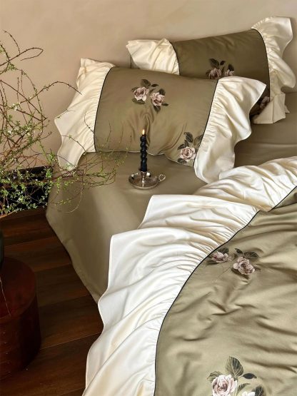 French retro rose embroidered satin bedding set - Image 7