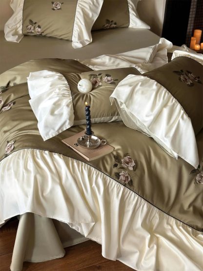 French retro rose embroidered satin bedding set - Image 2