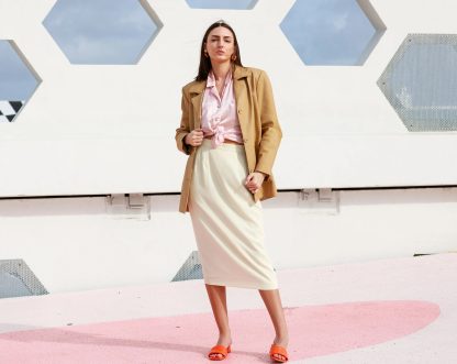 Off-white high-waist straight-tube draped midi skirt - Image 9