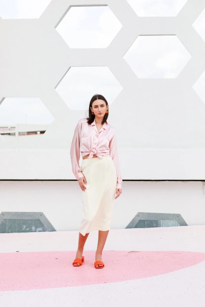 Off-white high-waist straight-tube draped midi skirt - Image 8