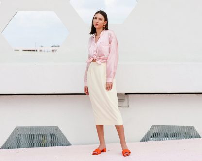 Off-white high-waist straight-tube draped midi skirt - Image 7