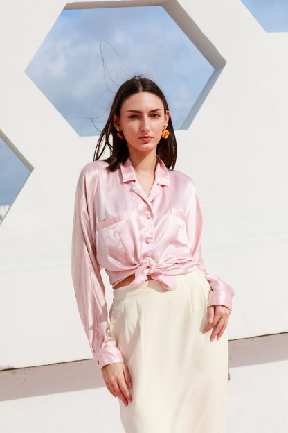 Off-white high-waist straight-tube draped midi skirt - Image 6