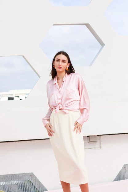 Off-white high-waist straight-tube draped midi skirt - Image 3