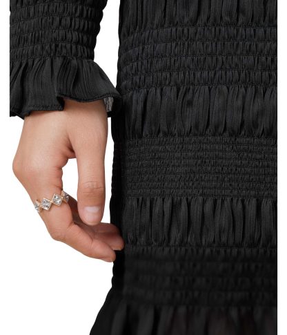 Black Stand Collar Pleated Shirt Dress - Image 5