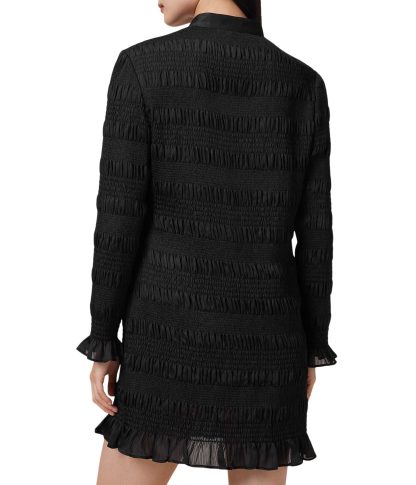 Black Stand Collar Pleated Shirt Dress - Image 3