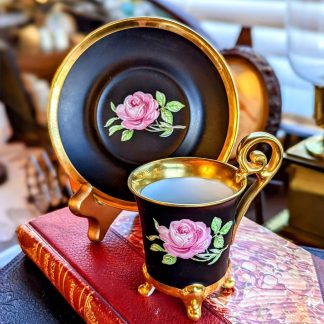 Black and gold bone china cup and saucer set