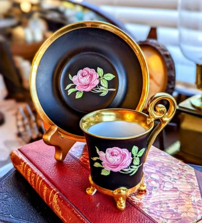 Black and gold bone china cup and saucer set