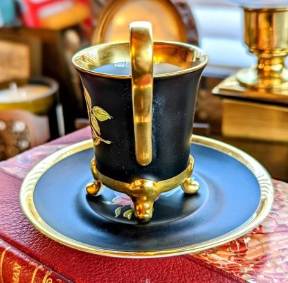 Black and gold bone china cup and saucer set - Image 2