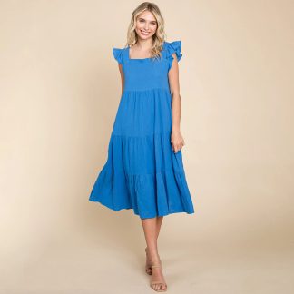 French Sweet Square Neck Ruffle Cake Dress