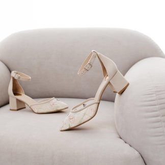 Spring Garden Embroidered Pointed Toe Block Heel Sandals