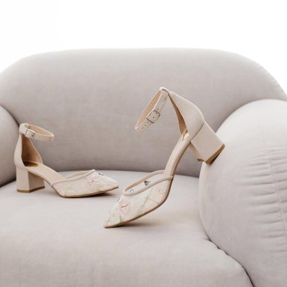 Spring Garden Embroidered Pointed Toe Block Heel Sandals