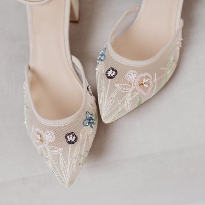 Spring Garden Embroidered Pointed Toe Block Heel Sandals - Image 2