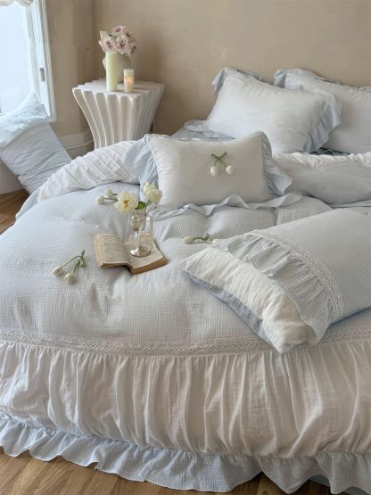 Healing style light blue ruffled bedding four-piece set - Image 5
