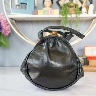 Vintage Black Textured Leather Lock Tote