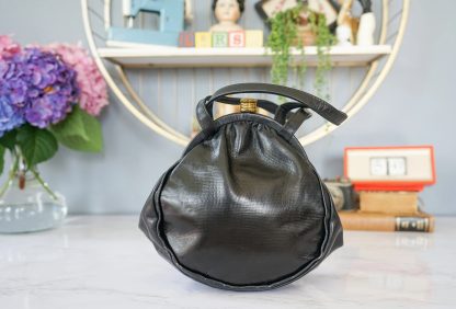 Vintage Black Textured Leather Lock Tote