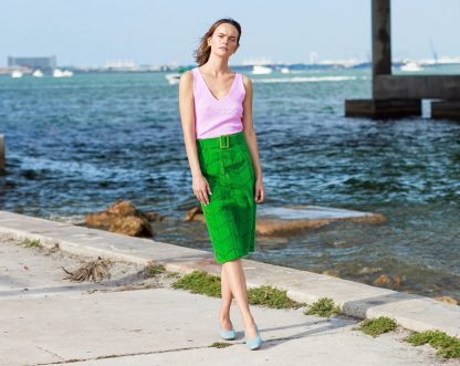 Green plaid high waist hip skirt
