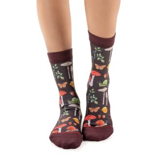 Forest mushroom and insect themed art socks
