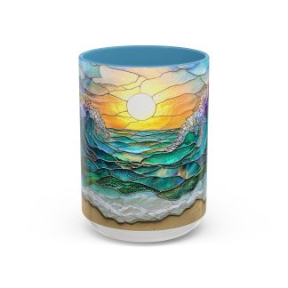 Stained glass sunrise ocean mug