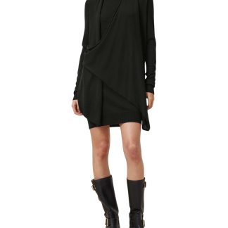 Black pile collar knit dress