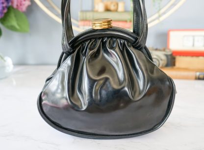 Vintage black shiny leather lock handbag - Image 6