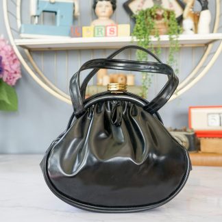Vintage black shiny leather lock handbag