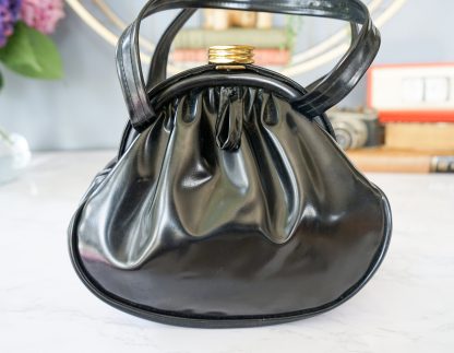 Vintage black shiny leather lock handbag - Image 4