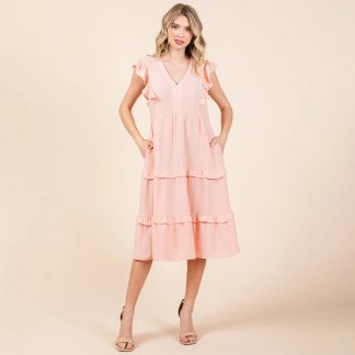 Sweet and romantic V-neck ruffled cake dress