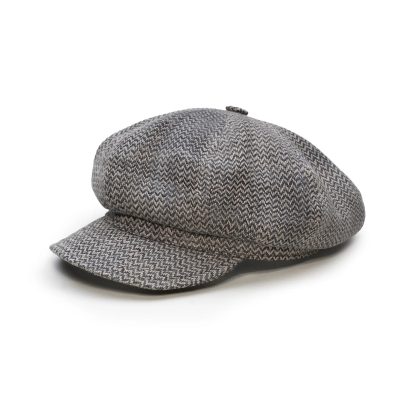 Gray and black herringbone wool newsboy cap - Image 4