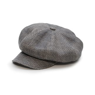 Gray and black herringbone wool newsboy cap