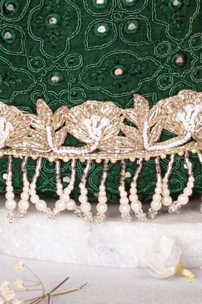 Emerald Velvet Pearl Embroidered Tote Bag - Image 3