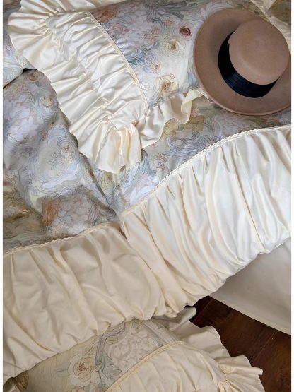 Oil painting floral satin ruffled bedding four-piece set - Image 6
