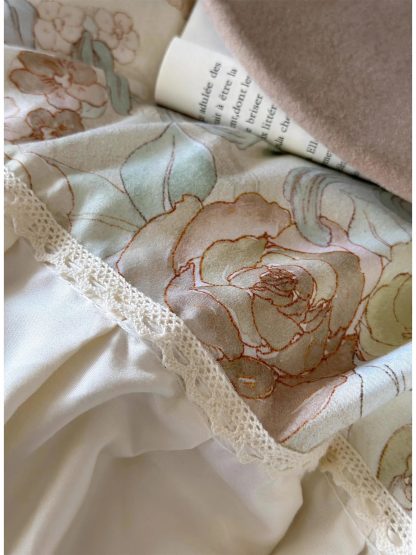 Oil painting floral satin ruffled bedding four-piece set - Image 5