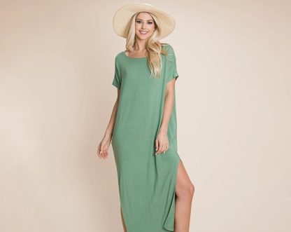 Lazy style side slit round neck short sleeve dress - Image 3
