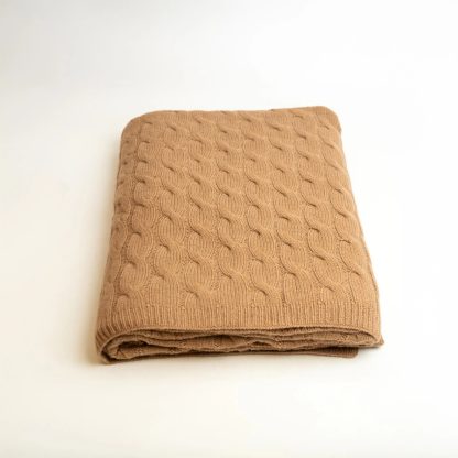 Camel cable-knit blend throw blanket - Image 8