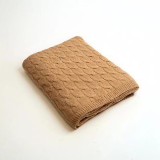 Camel cable-knit blend throw blanket