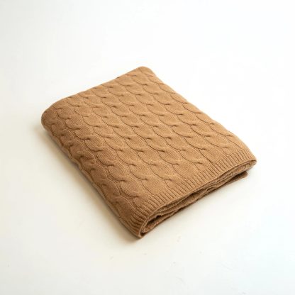 Camel cable-knit blend throw blanket