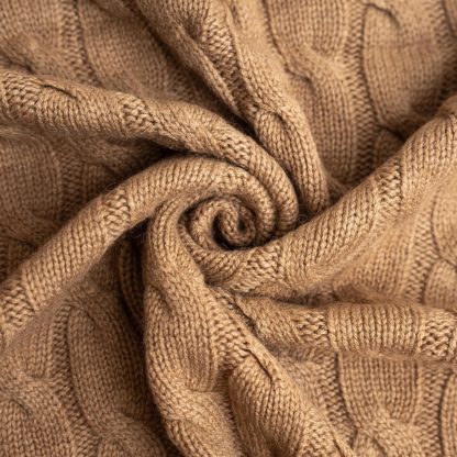 Camel cable-knit blend throw blanket - Image 2