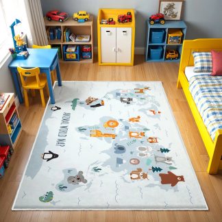 Animal World Map Children's Carpet