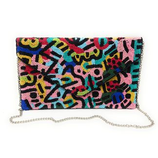 Artistic Graffiti Handmade Beaded Clutch