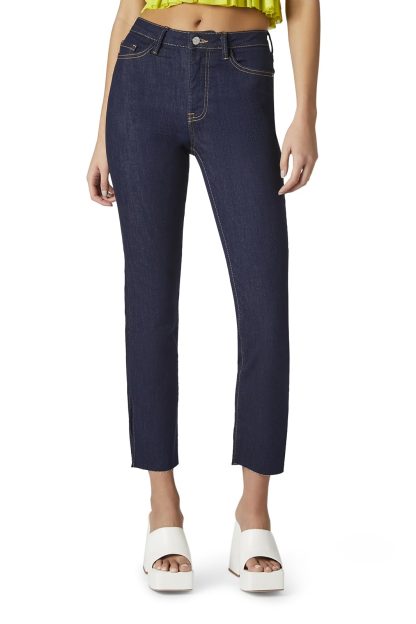 High-waisted slit straight-leg pants
